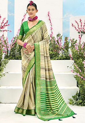 Digital Printed Art Silk Saree in Beige