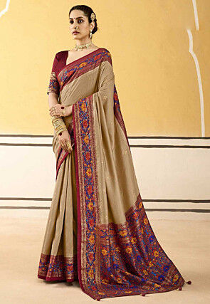 Digital Printed Art Silk Saree in Beige