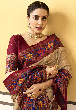 Digital Printed Art Silk Saree in Beige