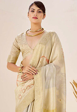 Digital Printed Art Silk Saree in Beige