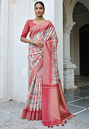 Digital Printed Art Silk Saree in Beige