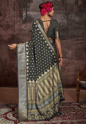 Digital Printed Art Silk Saree in Black
