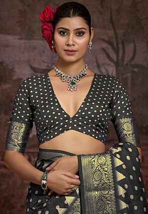 Digital Printed Art Silk Saree in Black