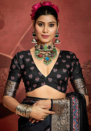 Digital Printed Art Silk Saree in Black
