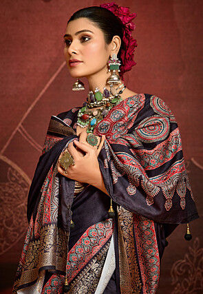 Digital Printed Art Silk Saree in Black