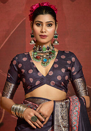 Digital Printed Art Silk Saree in Black