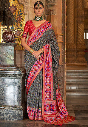 Digital Printed Art Silk Saree in Black