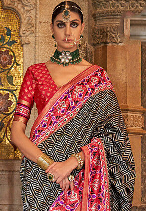 Digital Printed Art Silk Saree in Black