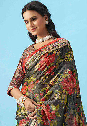 Digital Printed Georgette Saree in Black