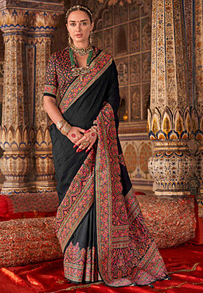 Digital Printed Art Silk Saree in Black