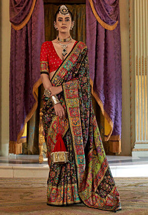 Digital Printed Art Silk Saree in Black