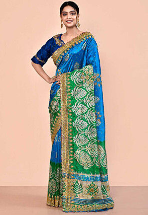 Digital Printed Art Silk Saree in Blue