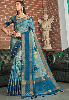 Digital Printed Art Silk Saree in Blue