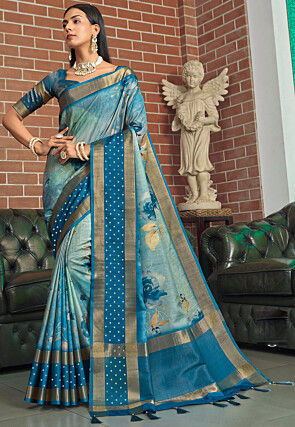 Digital Printed Art Silk Saree in Blue