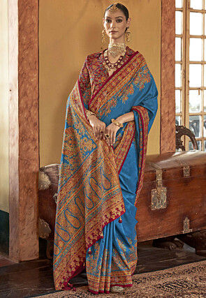 Digital Printed Art Silk Saree in Blue
