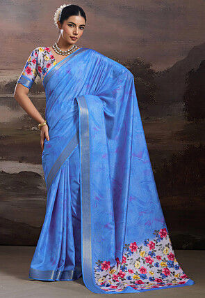 Digital Printed Art Silk Saree in Blue