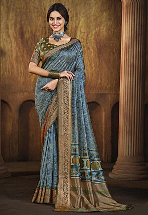 Digital Printed Art Silk Saree in Blue