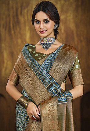 Digital Printed Art Silk Saree in Blue