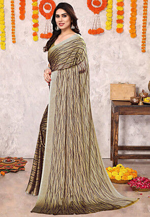 Digital Printed Art Silk Saree in Brown