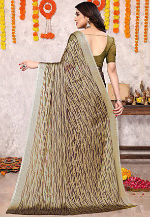 Digital Printed Art Silk Saree in Brown