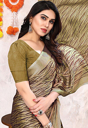 Digital Printed Art Silk Saree in Brown