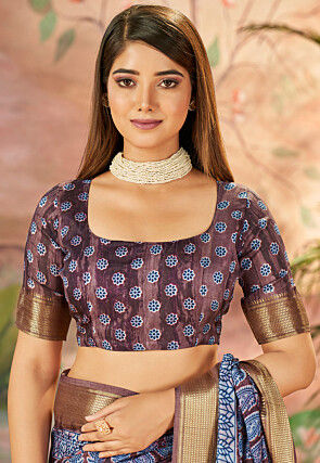 Digital Printed Art Silk Saree in Brown