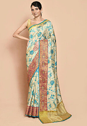 Digital Printed Art Silk Saree in Cream