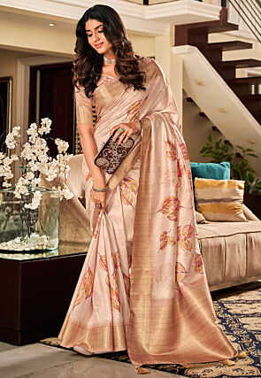 Digital Printed Art Silk Saree in Cream