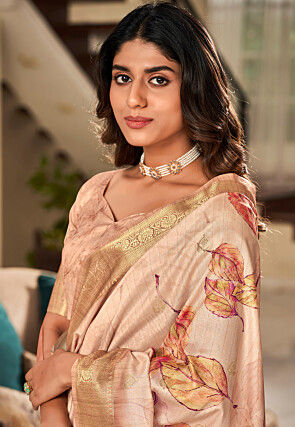 Digital Printed Art Silk Saree in Cream