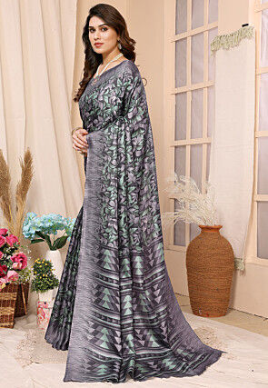 Digital Printed Art Silk Saree in Dark Grey