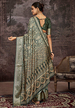 Digital Printed Art Silk Saree in Dusty Green