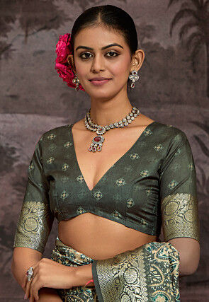 Digital Printed Art Silk Saree in Dusty Green