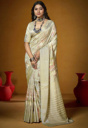 Digital Printed Art Silk Saree in Dusty Green
