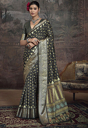 Digital Printed Art Silk Saree in Dusty Green