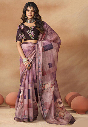 Digital Printed Art Silk Saree in Dusty Purple
