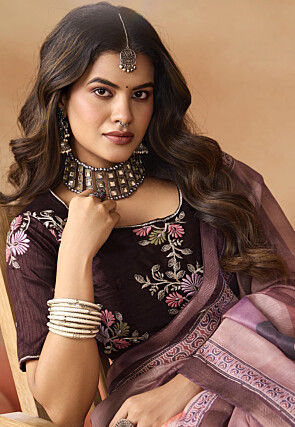 Digital Printed Art Silk Saree in Dusty Purple