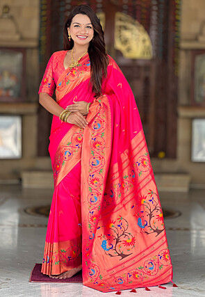 Digital Printed Art Silk Saree in Fuchsia