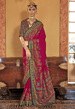 Digital Printed Art Silk Saree in Fuchsia