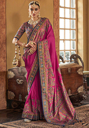 Digital Printed Art Silk Saree in Fuchsia