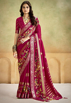 Digital Printed Art Silk Saree in Fuchsia