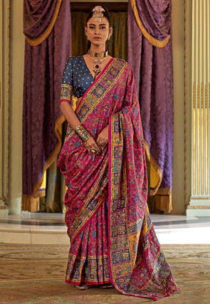 Digital Printed Art Silk Saree in Fuchsia