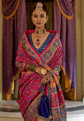 Digital Printed Art Silk Saree in Fuchsia