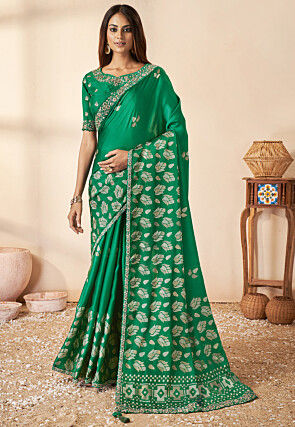 Digital Printed Art Silk Saree in Green
