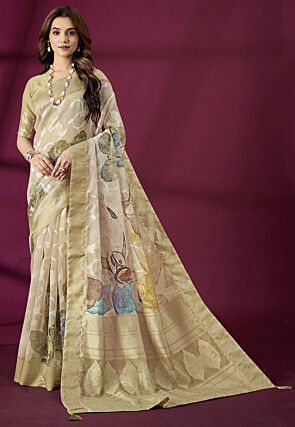 Digital Printed Art Silk Saree in Green