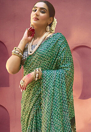 Digital Printed Art Silk Saree in Green