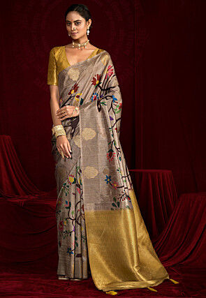Digital Printed Art Silk Saree in Grey