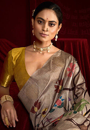 Digital Printed Art Silk Saree in Grey