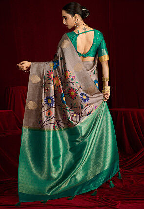 Digital Printed Art Silk Saree in Grey