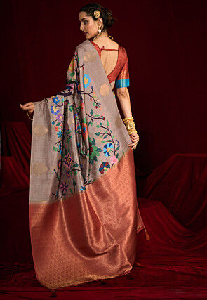 Digital Printed Art Silk Saree in Grey