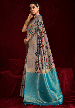 Digital Printed Art Silk Saree in Grey